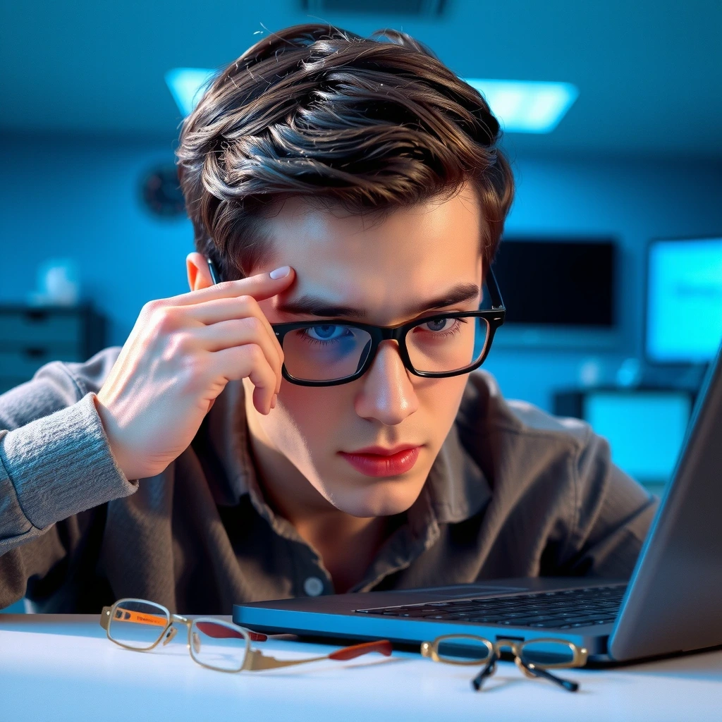 Profesional muda kelelahan mata